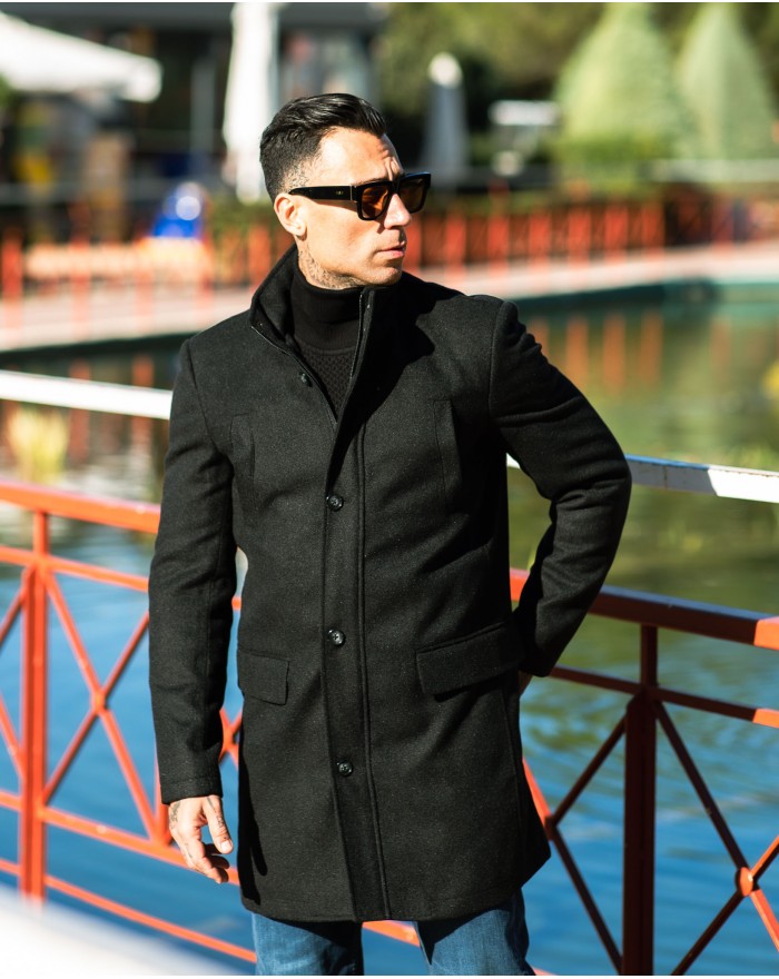 Ανδρικό μαύρο παλτό Sogo