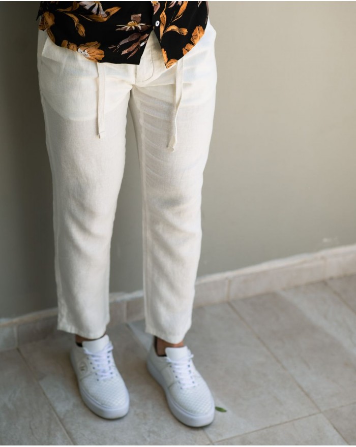 Ανδρικό λευκό λινό παντελόνι Over-D
