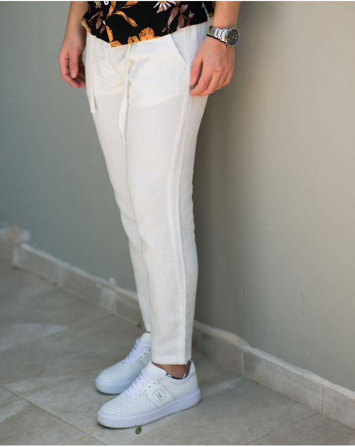 Ανδρικό λευκό λινό παντελόνι Over-D
