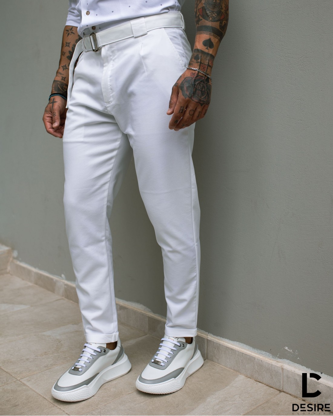 Ανδρικό λευκό παντελόνι με πιέτα