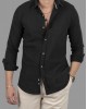 Casual ανδρικό πουκάμισο Dezign λινό μαύρο