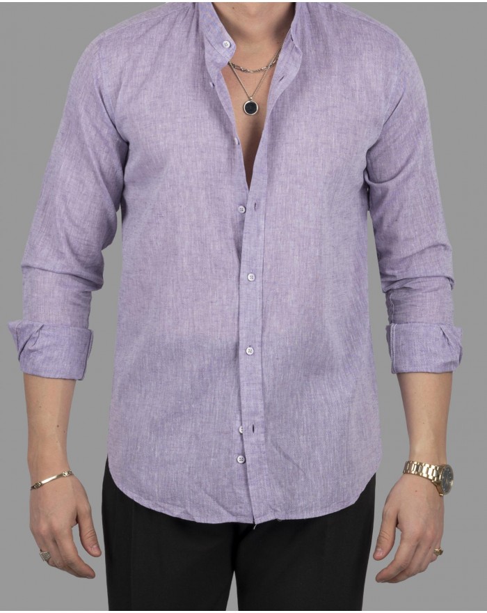 Casual ανδρικό πουκάμισο Dezign λινό μωβ