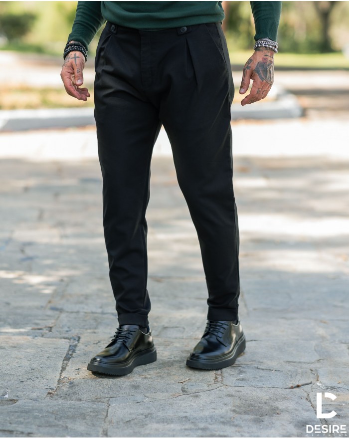 Ανδρικό μαύρο παντελόνι με πιέτες